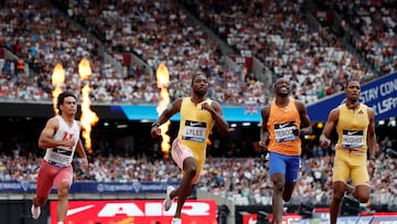 Athletics - Diamond League - London - London Stadium, London, Britain - July 20, 2024 Noah Lyles of the U.S. crosses the line to win the men's 100m Action Images via Reuters/Paul Childs