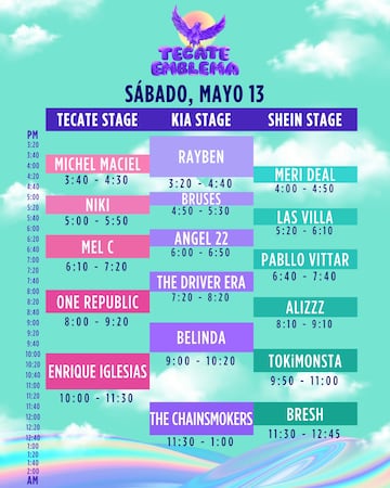 Horarios sábado 13 de mayo