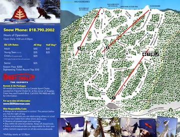 Mapa de la estación de esquí Mt. Waterman, Los Ángeles, California.