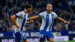 Braithwaite celebra uno de sus goles con el Espanyol ante el Eibar.