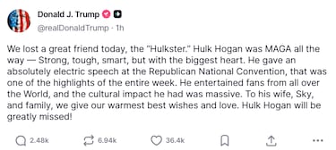 Trump y Stallone lamentan la muerte de Hogan, un “MAGA absoluto”