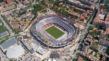 Vista aérea del avance de las obras del Spotify Camp Nou.