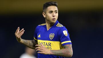 BUENOS AIRES, ARGENTINA - MAY 26: Agust&iacute;n Almendra of Boca Juniors celebrates after scoringthe first goal of his team during a group C match of Copa CONMEBOL Libertadores 2021 between Boca Juniors and The Strongest at Estadio Alberto J. Armando on May 26, 2021 in Buenos Aires, Argentina. (Photo by Juan Mabromata-Pool/Getty Images)