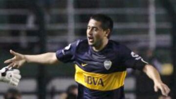 Riquelme celebra el gran gol que marc&oacute; contra el Corinthians y que hizo que Boca pasara a cuartos en la Libertadores.