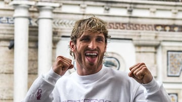 YouTube personality Logan Paul poses during the media availability ahead of his June 6 exhibition boxing match against former world welterweight king Floyd Mayweather, on June 3, 2021 at Villa Casa Casuarina at the former Versace Mansion in Miami Beach, o