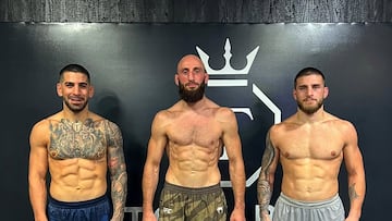 Ilia Topuria, Guram Kuteladze y Aleksandre Topuria tras un entrenamiento.