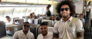 Marcelon and co on a plane earlier in the tour.