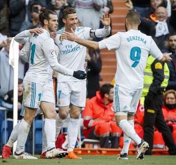 Cristiano Ronaldo celebra el 3-0 con Lucas, Bale y Benzema.