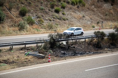 Vista del accidente de tráfico del jugador portugués del Liverpool, Diogo Jota, quien falleció en Zamora, España, el 3 de julio de 2025.