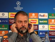 Barcelona's German coach Hans-Dieter Flick attends a press conference at Stamford Bridge in London on November 24, 2025, on the eve of their UEFA Champions League league phase football match against Chelsea. (Photo by Adrian DENNIS / AFP)