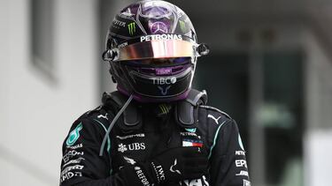 Formula One F1 - Eifel Grand Prix - Nurburgring, Nurburg, Germany - October 11, 2020 Mercedes' Lewis Hamilton celebrates after winning the race Pool via REUTERS/Bryn Lennon