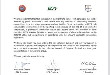 UEFA le dice a los clubes que no sigan el ejemplo belga
