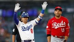 LOS ANGELES, CALIFORNIA - JULY 28: Enrique Hernandez #8 of the Los Angeles Dodgers after hitting a double against the Cincinnati Reds in the second inning at Dodger Stadium on July 28, 2023 in Los Angeles, California.   Ronald Martinez/Getty Images/AFP (Photo by RONALD MARTINEZ / GETTY IMAGES NORTH AMERICA / Getty Images via AFP)