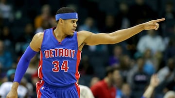 CHARLOTTE, NC - NOVEMBER 29: Tobias Harris #34 of the Detroit Pistons reacts after a basket against the Charlotte Hornets during their game at Spectrum Center on November 29, 2016 in Charlotte, North Carolina. NOTE TO USER: User expressly acknowledges and agrees that, by downloading and or using this photograph, User is consenting to the terms and conditions of the Getty Images License Agreement.   Streeter Lecka/Getty Images/AFP
 == FOR NEWSPAPERS, INTERNET, TELCOS &amp; TELEVISION USE ONLY ==