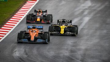 55 SAINZ Carlos (spa), McLaren Renault F1 MCL35, 03 RICCIARDO Daniel (aus), Renault F1 Team RS20, action during the Formula 1 DHL Turkish Grand Prix 2020, from November 13 to 15, 2020 on the Intercity Istanbul Park, in Tuzla, near Istanbul, Turkey - Photo Antonin Vincent / DPPI
 AFP7 
 15/11/2020 ONLY FOR USE IN SPAIN