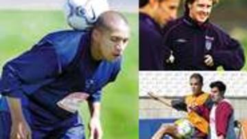 ENE LE EXTRANJERO Y SIN PODER HACER NADA. Ahí les tienen, entrenándose con sus selecciones. Roberto Carlos en Brasil, Figo con Portugal y McManaman en Inglaterra. El Madrid les añoró, pero el virus FIFA les impidió que estuvieran con su equipo.