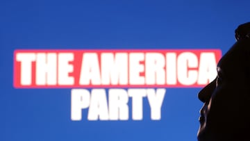 3D printed miniature depicting Elon Musk and words "The America Party" are seen in this illustration taken July 7, 2025. REUTERS/Dado Ruvic/Illustration