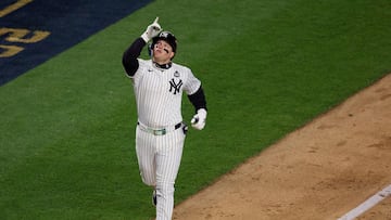 NEW YORK, NEW YORK - OCTOBER 28: Alex Verdugo #24 of the New York Yankees rounds the bases after hitting a two-run home run in the ninth inning against the Los Angeles Dodgers during Game Three of the 2024 World Series at Yankee Stadium on October 28, 2024 in the Bronx borough of New York City.   Elsa/Getty Images/AFP (Photo by ELSA / GETTY IMAGES NORTH AMERICA / Getty Images via AFP)