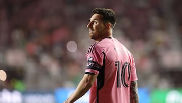 Inter Miami's Argentine forward #10 Lionel Messi looks on during the Major League Soccer (MLS) match between Inter Miami CF and Colorado Rapids at Chase stadium in Fort Lauderdale, Florida, April 6, 2024. (Photo by Chris ARJOON / AFP)
