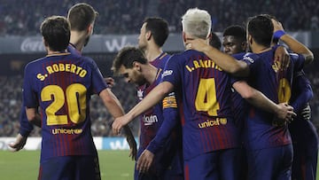 Los jugadores del Barcelona celebran un gol. 