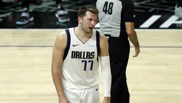 Los Angeles (United States), 06/06/2021.- Dallas Mavericks forward-guard Luka Doncic reacts during the second quarter of game 7 of the NBA playoffs between the Dallas Mavericks and the Los Angeles Clippers at the Staples Center in Los Angeles, California, USA, 06 June 2021. (Baloncesto, Estados Unidos) EFE/EPA/ETIENNE LAURENT SHUTTERSTOCK OUT