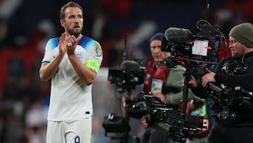 London (United Kingdom), 17/10/2023.- Harry Kane (L) of England reacts after the UEFA EURO 2024 group C qualification round match between England and Italy in London, Britain, 17 October 2023. (Italia, Reino Unido, Londres) EFE/EPA/NEIL HALL