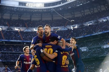 Lionel Messi of Barcelona scores his side's second goal from the penalty spot.