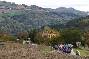 Panorámica del pelotón durante la etapa de hoy.