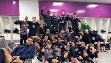 Los jugadores del Celta celebran la victoria ante el Valladolid en el vestuario del José Zorrilla.