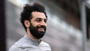 Salah, en un entrenamiento con el Liverpool.