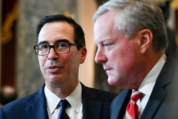 U.S. Treasury Secretary Steven Mnuchin, joined by White House Chief of Staff Mark Meadows.