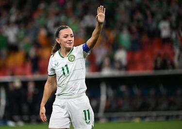 Katie McCabe reacts to Ireland’s draw with Nigeria