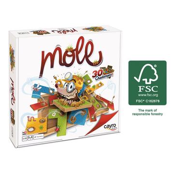 Mejor juguete en categoría Juegos - Se ha colado un topo en el jardín. El pobre se ha quedado atrapado en sus túneles y hay que tratar de ayudarlo a salir. Mole es un juego de retos que se puede jugar en solitario o de forma colaborativa. Cuenta con 30 retos divididos en 4 niveles de dificultad. Podemos trabajar multitud de aspectos psicopedagógicos como el razonamiento y la resolución de problemas, la visión espacial, la coordinación óculo-manual y la habilidad manual y también la imaginación y la creatividad. Por todo esto es un fantástico juego para ser jugado en casa pero también en las aulas. Todas las piezas son de madera y el papel y cartón reciclado. 