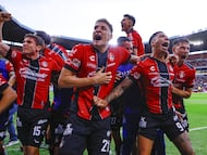 Agustin German Rodriguez celebrates his goal 3-2 of Atlas during the 7th round match between Atlas and Atletico de San Luis as part of the Liga BBVA MX Varonil, Torneo Clausura 2026 at Jalisco Stadium, on February 21, 2026 in Guadalajara, Jalisco, Mexico.