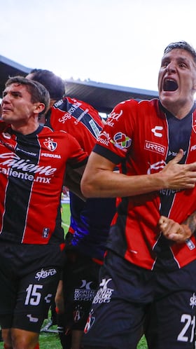 Agustin German Rodriguez celebrates his goal 3-2 of Atlas during the 7th round match between Atlas and Atletico de San Luis as part of the Liga BBVA MX Varonil, Torneo Clausura 2026 at Jalisco Stadium, on February 21, 2026 in Guadalajara, Jalisco, Mexico.
