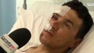 Domenico Pozzovivo atendi&oacute; a Gazzetta TV en el hospital, antes de ser dado de alta.