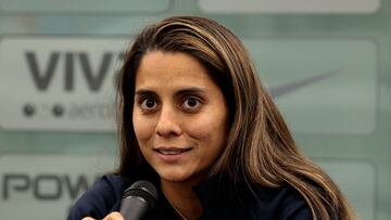 MMEX4089. CIUDAD DE MÉXICO (MÉXICO), 31/08/2023.- La jugadora del Real Madrid  femenino Kenti Robles habla durante una rueda de prensa en las instalaciones de Coapa, hoy en Ciudad de México (México). El Real Madrid femenino enfrentará el próximo domingo al América en un amistoso en el estadio Azteca. EFE/José Méndez
