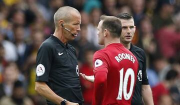 Rooney berates referee Michael Oliver at the end of the game against Watford.