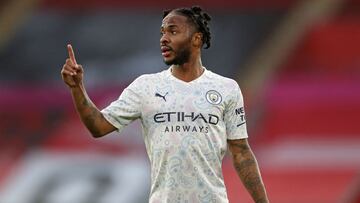 Manchester City's English midfielder Raheem Sterling gestures during the English Premier League football match between Southampton and Manchester City at St Mary's Stadium in Southampton, southern England on December 19, 2020. (Photo by Naomi Ba