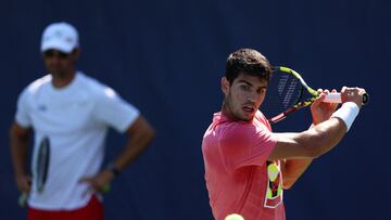 Carlos Alcaraz, durante el entrenamiento del domingo en el US Open.