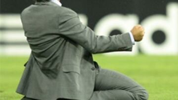 Mourinho celebrando el gol de la victoria ante el Manchester City en el Bernabéu.