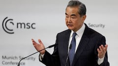 China's Director of the Office of the Central Foreign Affairs Commission Wang Yi delivers a speech at the Munich Security Conference (MSC) in Munich, southern Germany, on February 18, 2023. - The Munich Security Conference running from February 17 to 19, 2023 brings world leaders together ahead of the first anniversary of Russia's invasion of Ukraine as Kyiv steps up pleas for more weapons. (Photo by Odd ANDERSEN / AFP) (Photo by ODD ANDERSEN/AFP via Getty Images)