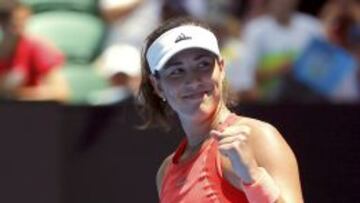 Muguruza celebra su victoria ante la jugadora estonia Anett Kontaveit.