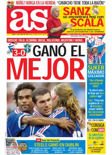 Portada del Diario As del 13 de julio de 1998.