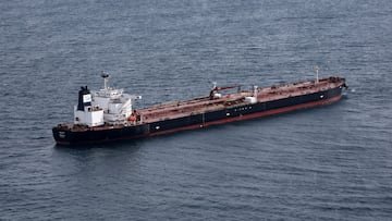 FILE PHOTO: An aerial view shows the oil tanker named Boracay (also called Pushpa), a vessel being investigated by French authorities and suspected of belonging to the so-called "shadow fleet" involved in the Russian oil trade, off the coast of the western France port of Saint-Nazaire, France, October 2, 2025. REUTERS/Stephane Mahe/File Photo
