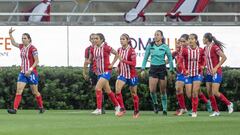 Jugadoras de Chivas Femenil festejan un gol en el Akron