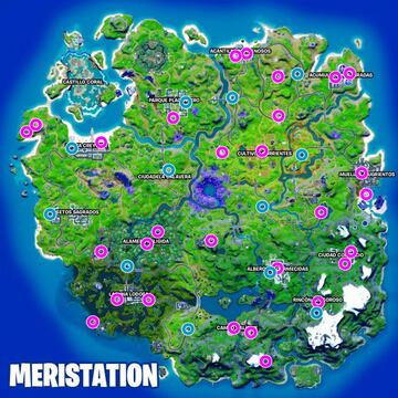 Mapa con las ubicaciones de las m&aacute;quinas expendedoras durante la Temporada 8 de Fortnite Cap&iacute;tulo 2