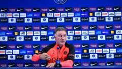 PARIS, FRANCE - OCTOBER 28: Paris Saint-Germain head coach Christophe Galtier answers journalists during a press conference at PSG training center on October 28, 2022 in Paris, France. (Photo by Aurelien Meunier - PSG/PSG via Getty Images)