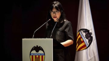 La presidenta del Valencia, LayHoon Chan, durante su discurso en una junta general ordinaria de accionistas del Valencia CF.
