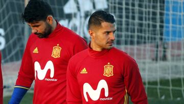 Los jugadores de la selección española Iago Aspas, Diego Costa y Vitolo Machín.